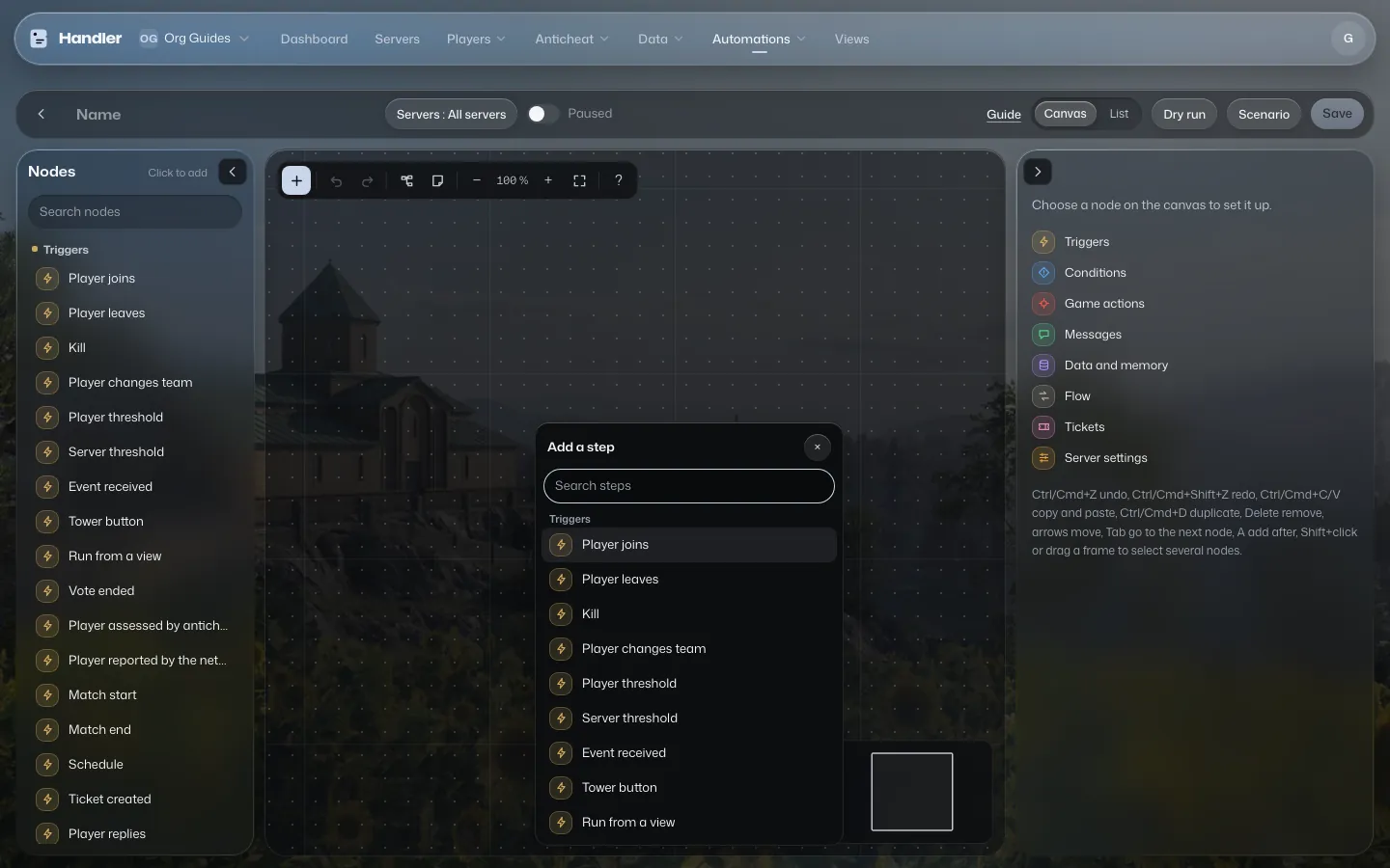 The “Add a step” window with the list of triggers.