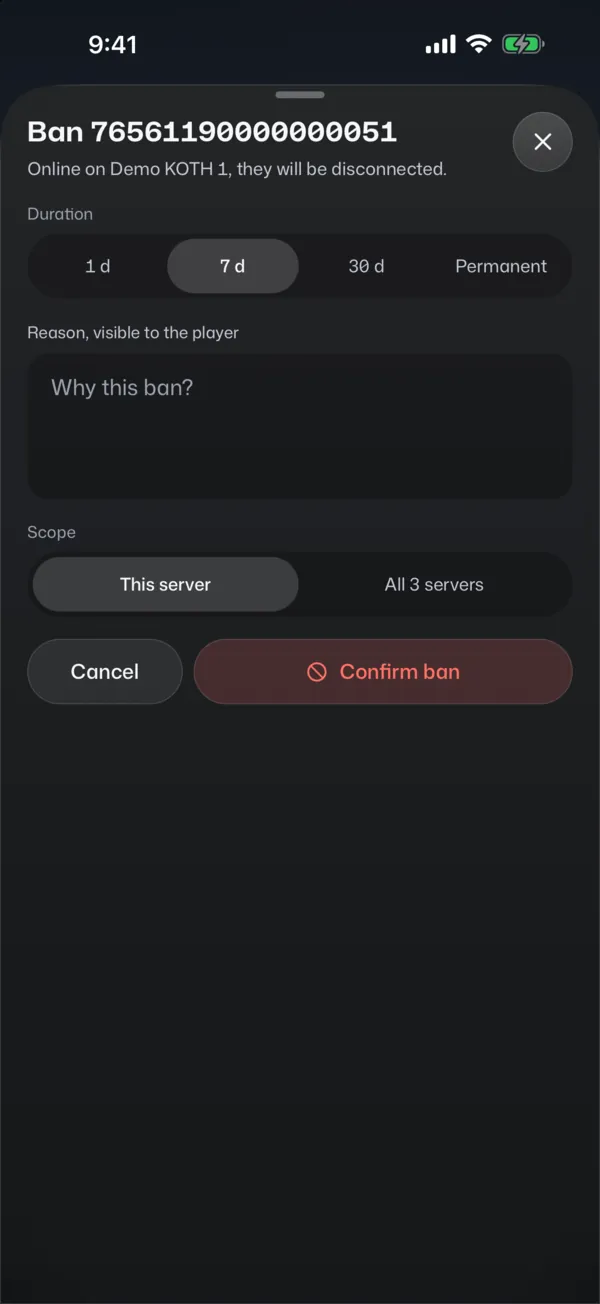 7-day ban with a reason, confirmed with Face ID.