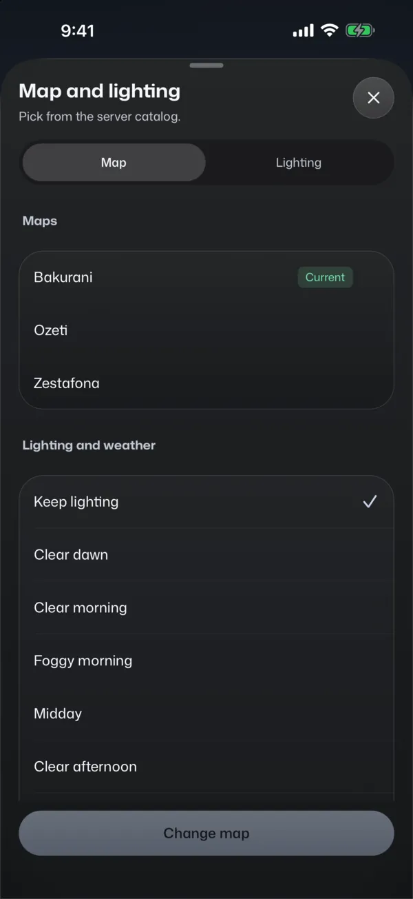 Picking the server's map and lighting.